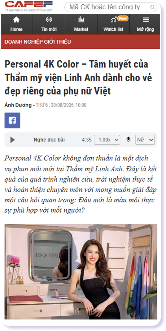 CafeF: Personal 4K Color – Tâm huyết của Thẩm mỹ viện Linh Anh dành cho vẻ đẹp riêng của phụ nữ Việt