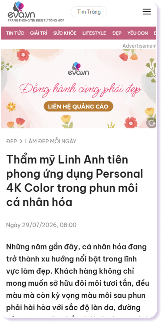 Eva.vn: Thẩm mỹ Linh Anh tiên phong ứng dụng Personal 4K Color trong phun môi cá nhân hóa