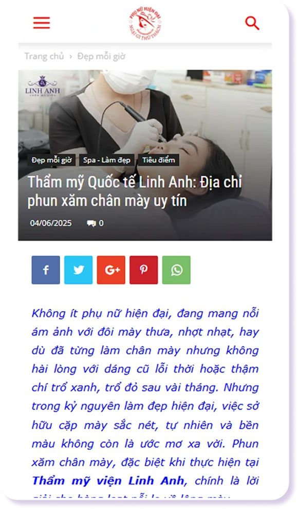 Phụ nữ Hiện đại: Thẩm mỹ Quốc tế Linh Anh: Địa chỉ phun xăm chân mày uy tín