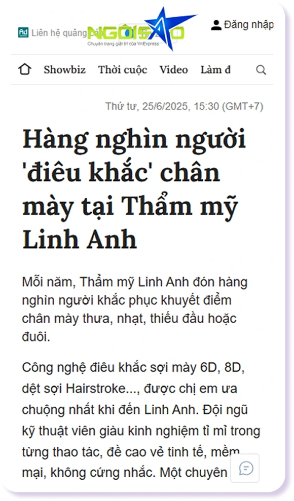 Ngôi Sao: Hàng nghìn người "điêu khắc" chân mày tại Thẩm mỹ Linh Anh
