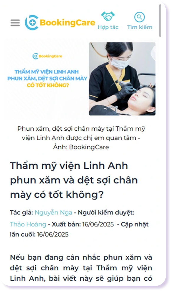 BookingCare: Thẩm mỹ viện Linh Anh phun xăm và dệt sợi chân mày có tốt không?