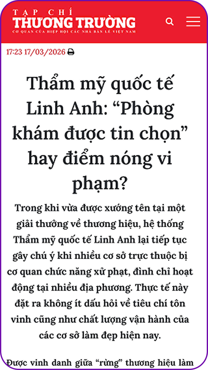Sức khỏe & Đời sống: Linh Anh được vinh danh "Phòng Khám Thẩm Mỹ Được Khách Hàng Tin Chọn 2025": thành quả từ chuẩn mực y khoa nghiêm ngặt