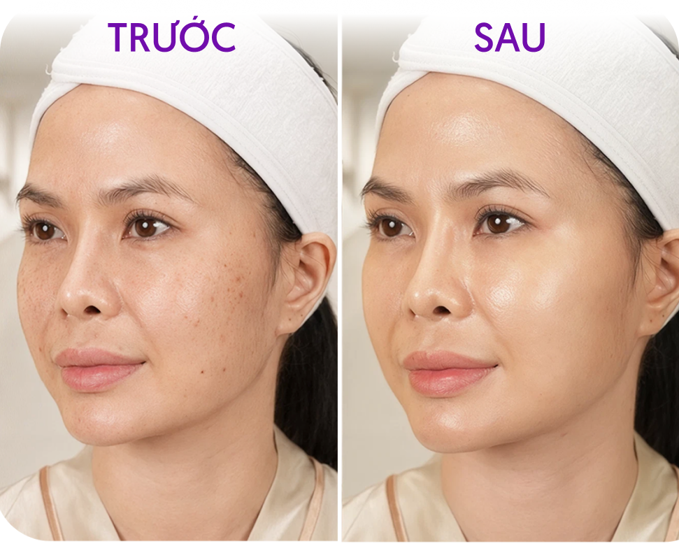 Trước và sau Laser Fotona – khách hàng Thanh Hương, 48 tuổi, tại Thẩm mỹ Linh Anh