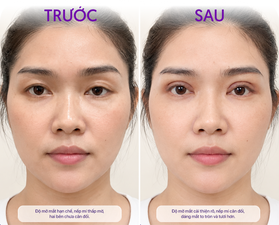 Trước và sau Cắt mí DeepEyes 5D – khách hàng Phạm Thị Phương Mai, 42 tuổi, tại Thẩm mỹ Linh Anh