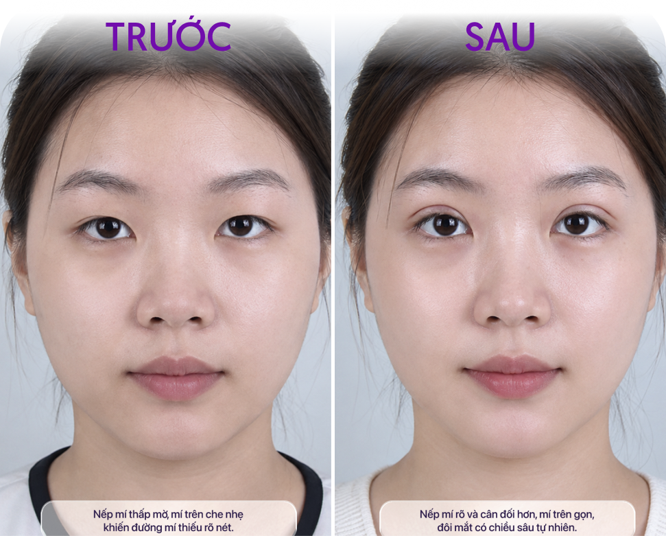 Trước và sau Cắt mí DeepEyes 5D – khách hàng Mai Ngọc Minh, 26 tuổi, tại Thẩm mỹ Linh Anh