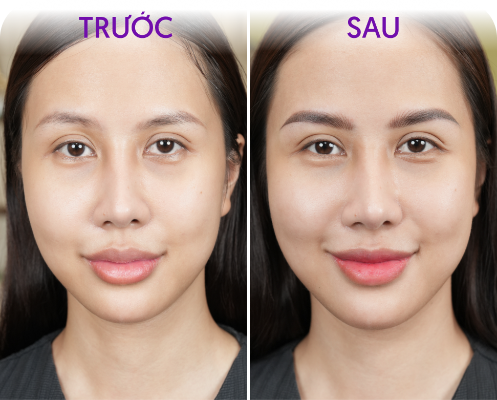 Trước và sau Hairstroke Shading – khách hàng Đặng Khánh Vy, 30 tuổi, tại Thẩm mỹ Linh Anh