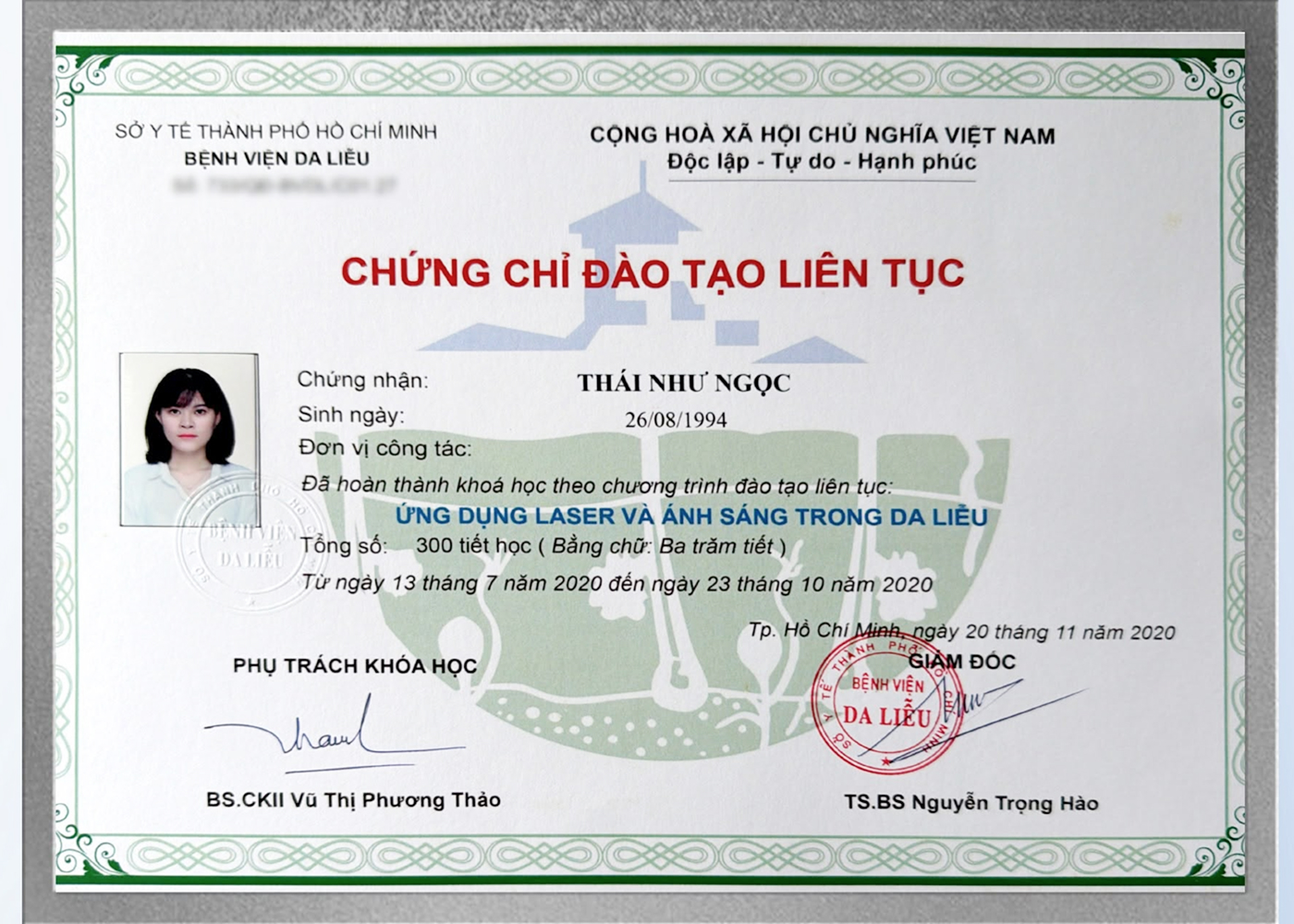 Chứng nhận đào tạo chuyên môn