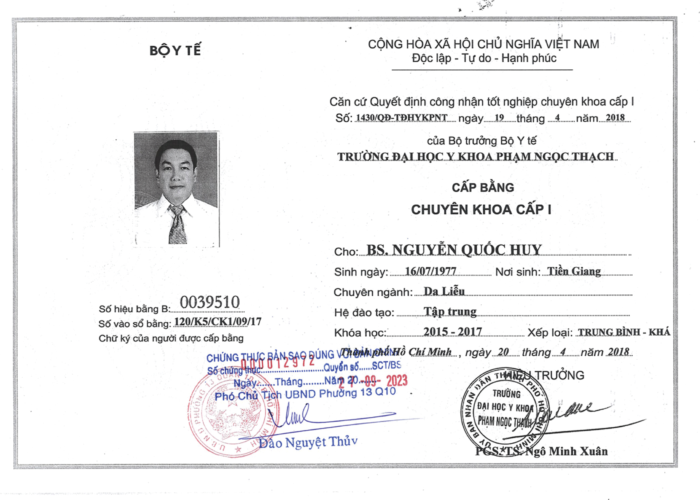 Bằng Chuyên khoa Cấp I – Da liễu
