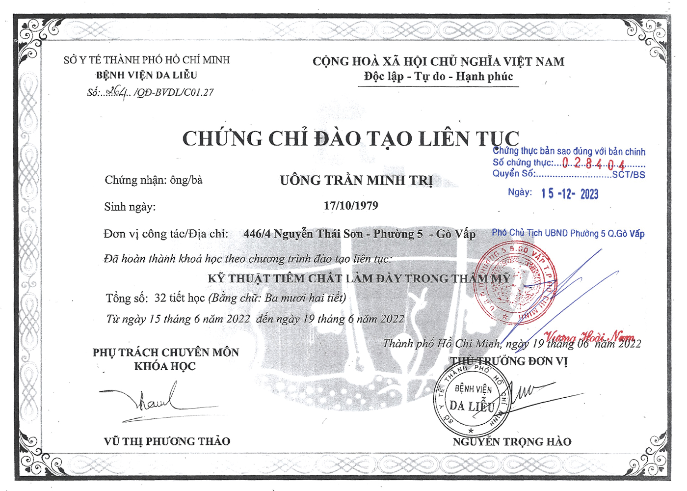 Chứng nhận đào tạo chuyên môn