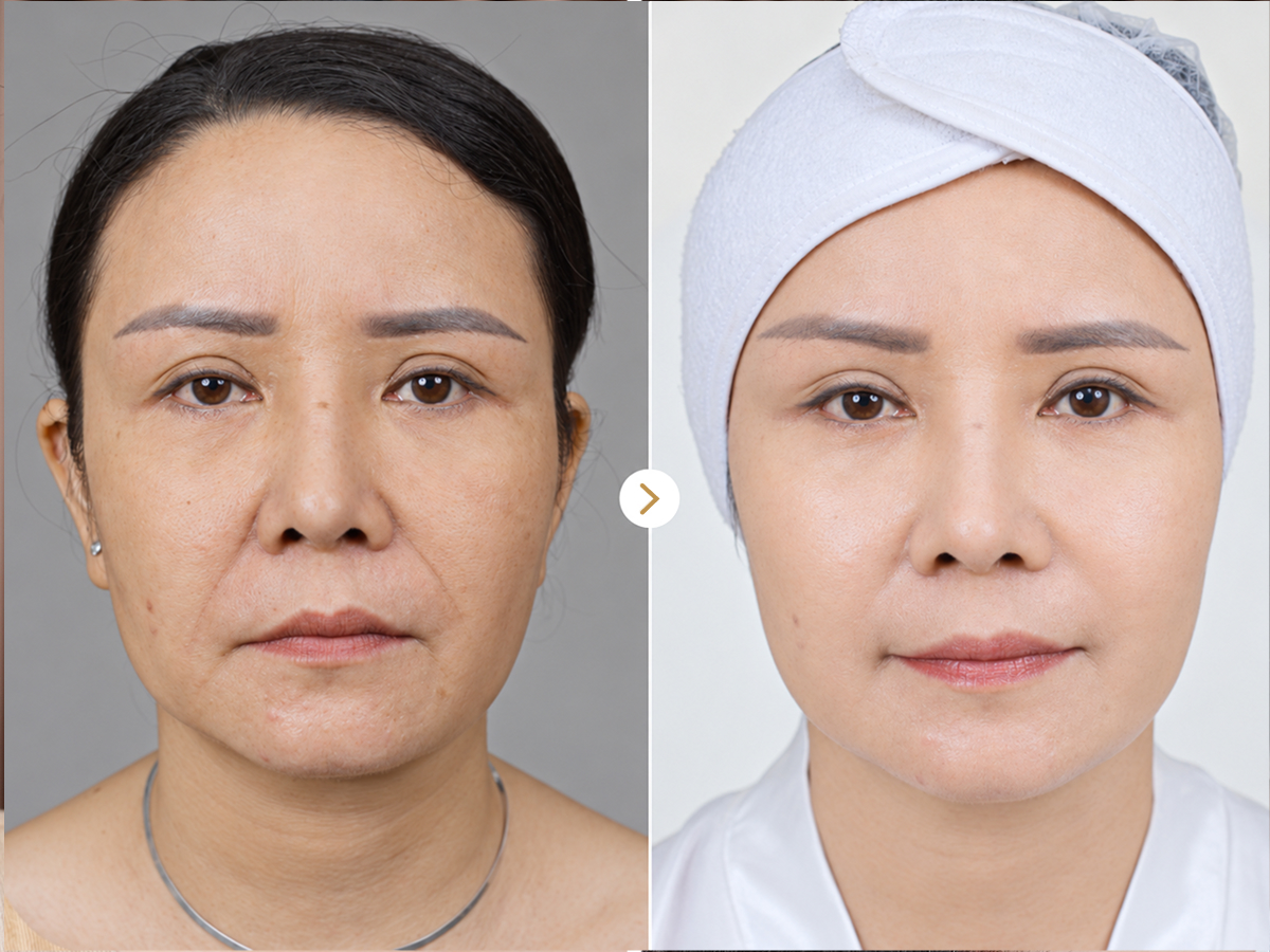 Trước và sau khi điều trị Thermage FLX: Hoàng Yến, 54 tuổi